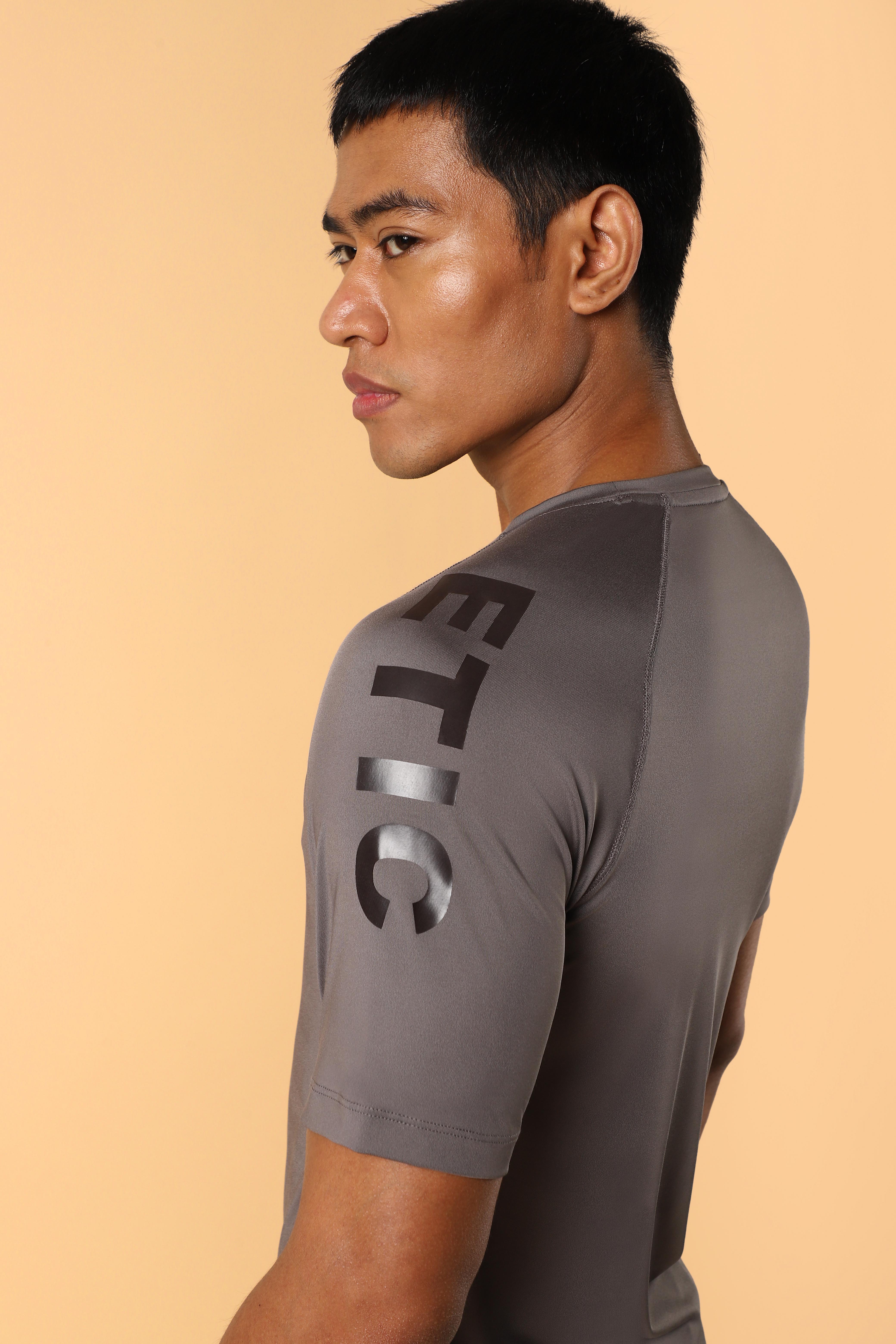 Men's Dark Grey Athletic Sculpted Slim fit T-shirt