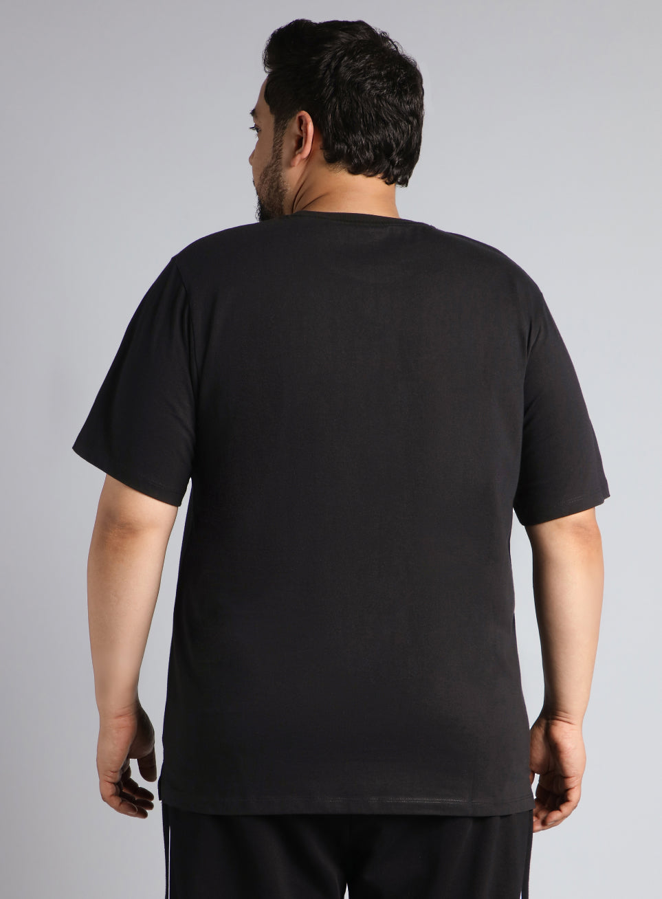 Men's Black Cotton Plus Size Everyday Regular Fit T-shirt