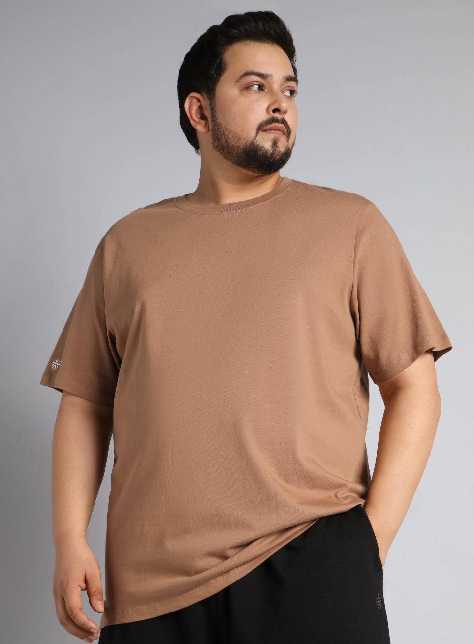 Men's Khaki Cotton Plus Size Everyday Regular Fit T-shirt