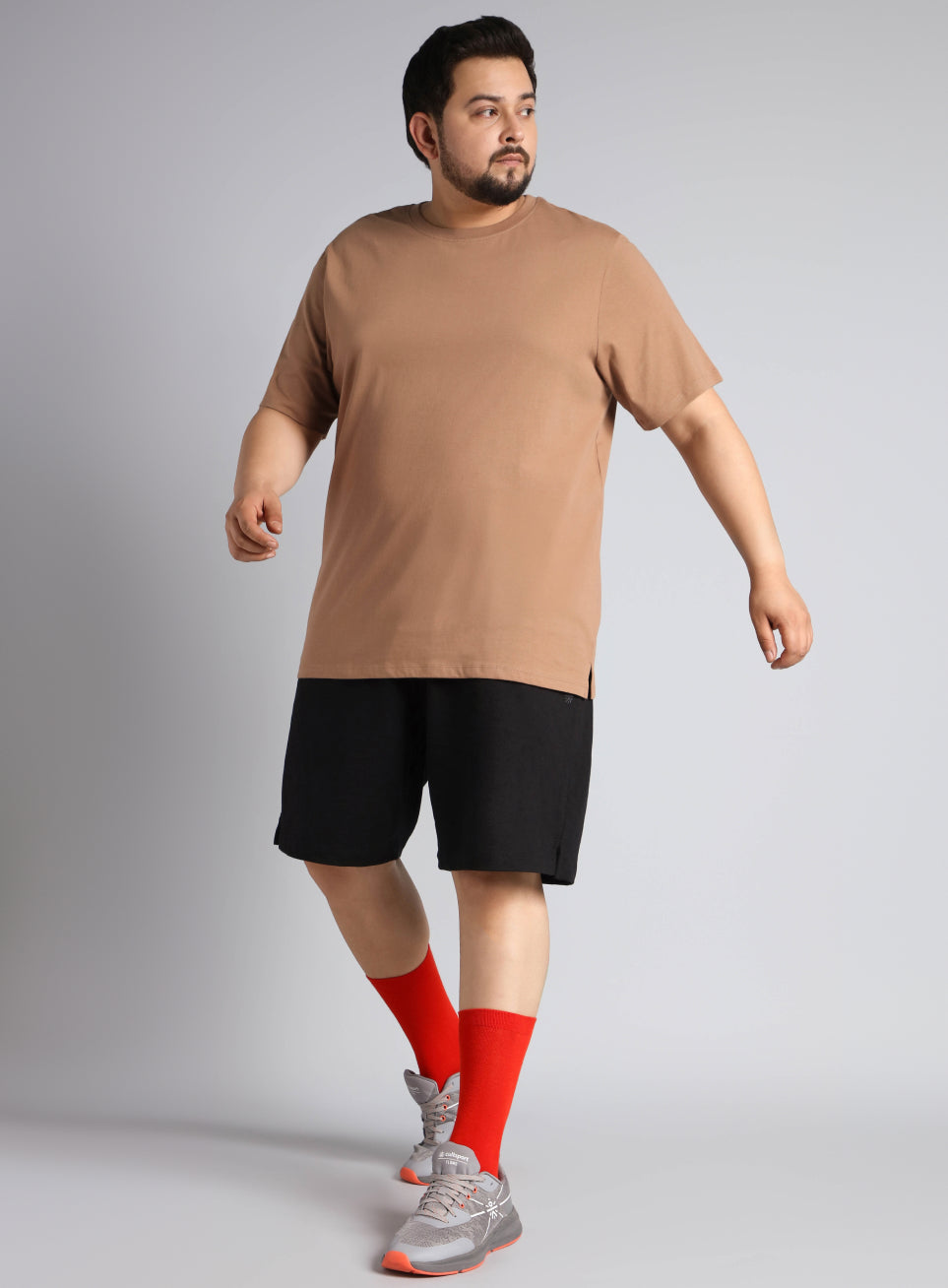 Men's Khaki Cotton Plus Size Everyday Regular Fit T-shirt