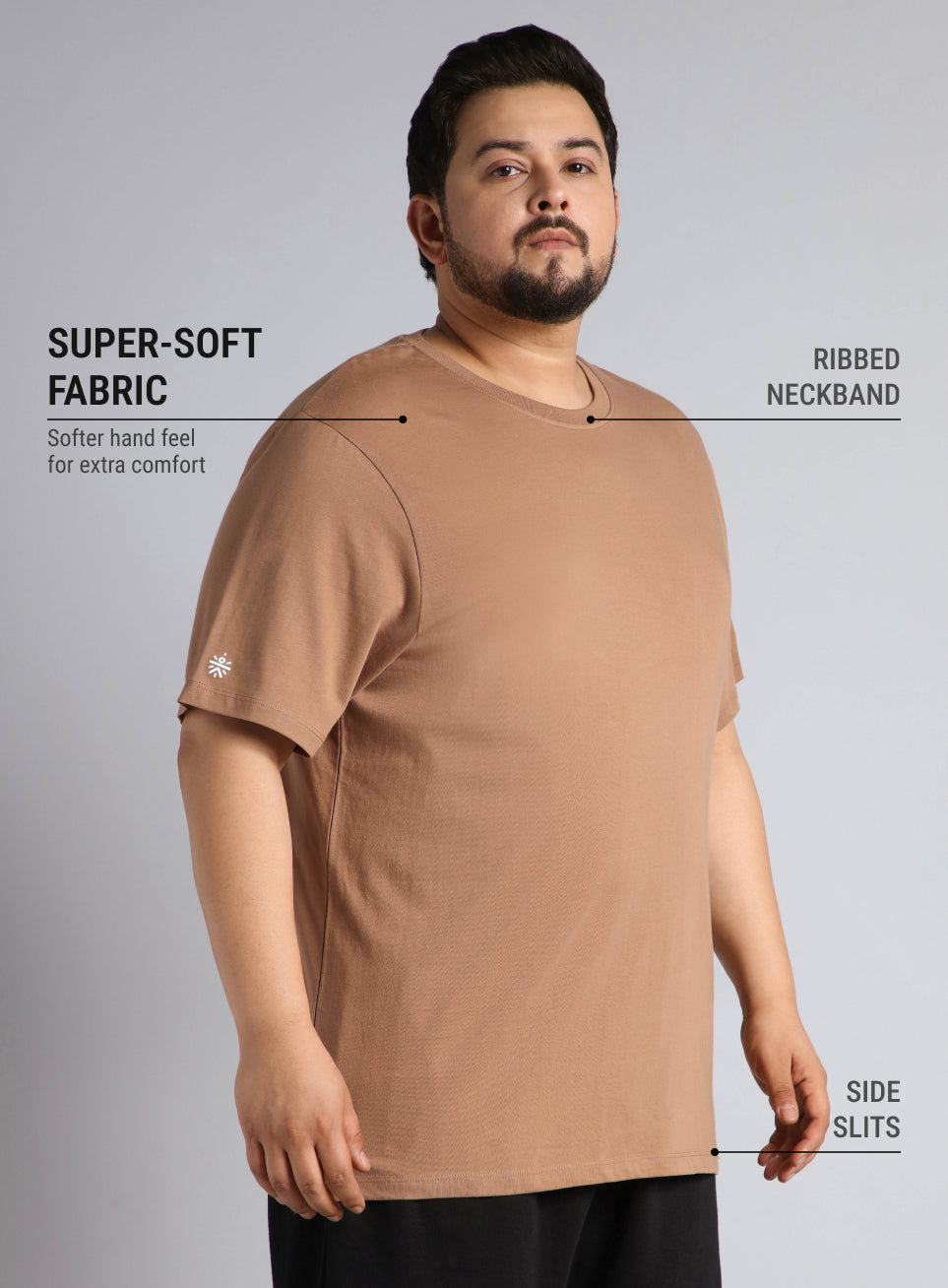 Men's Khaki Cotton Plus Size Everyday Regular Fit T-shirt