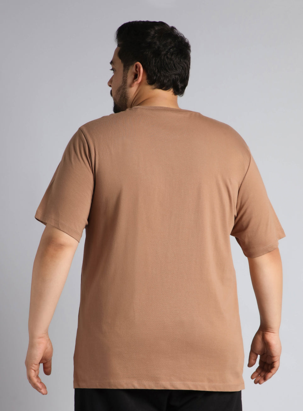 Men's Khaki Cotton Plus Size Everyday Regular Fit T-shirt