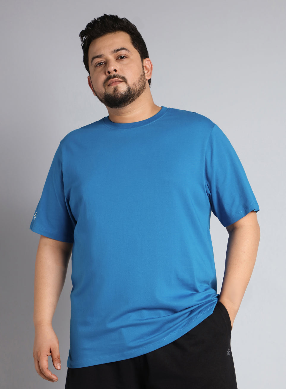 Men's Blue Cotton Plus Size Everyday Regular Fit T-shirt
