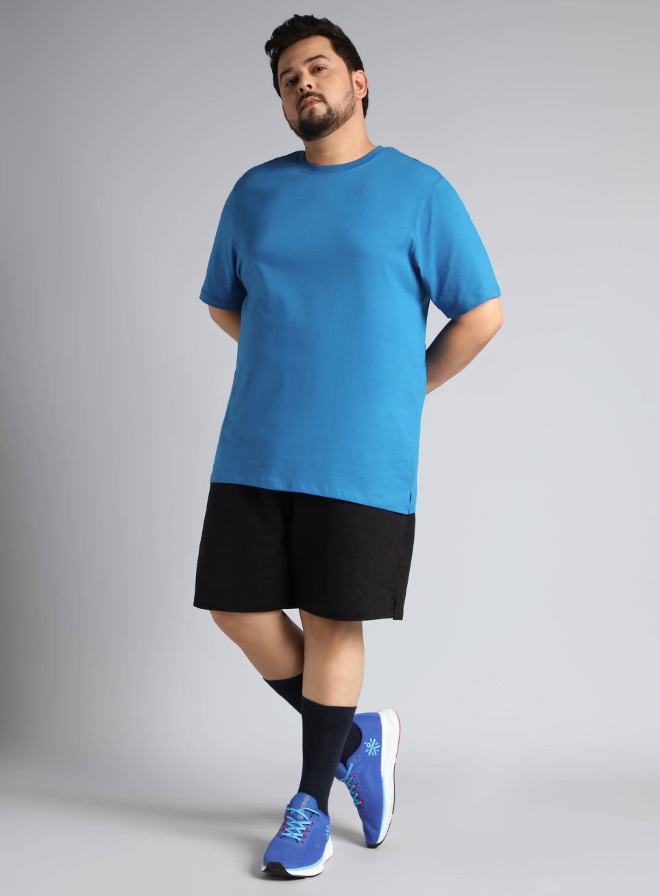Men's Blue Cotton Plus Size Everyday Regular Fit T-shirt