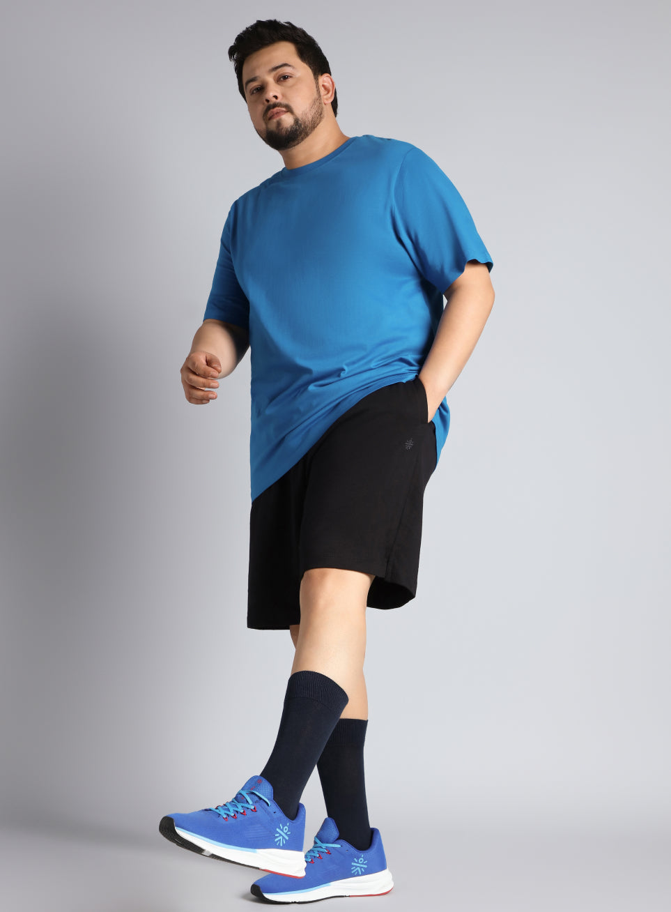 Men's Blue Cotton Plus Size Everyday Regular Fit T-shirt