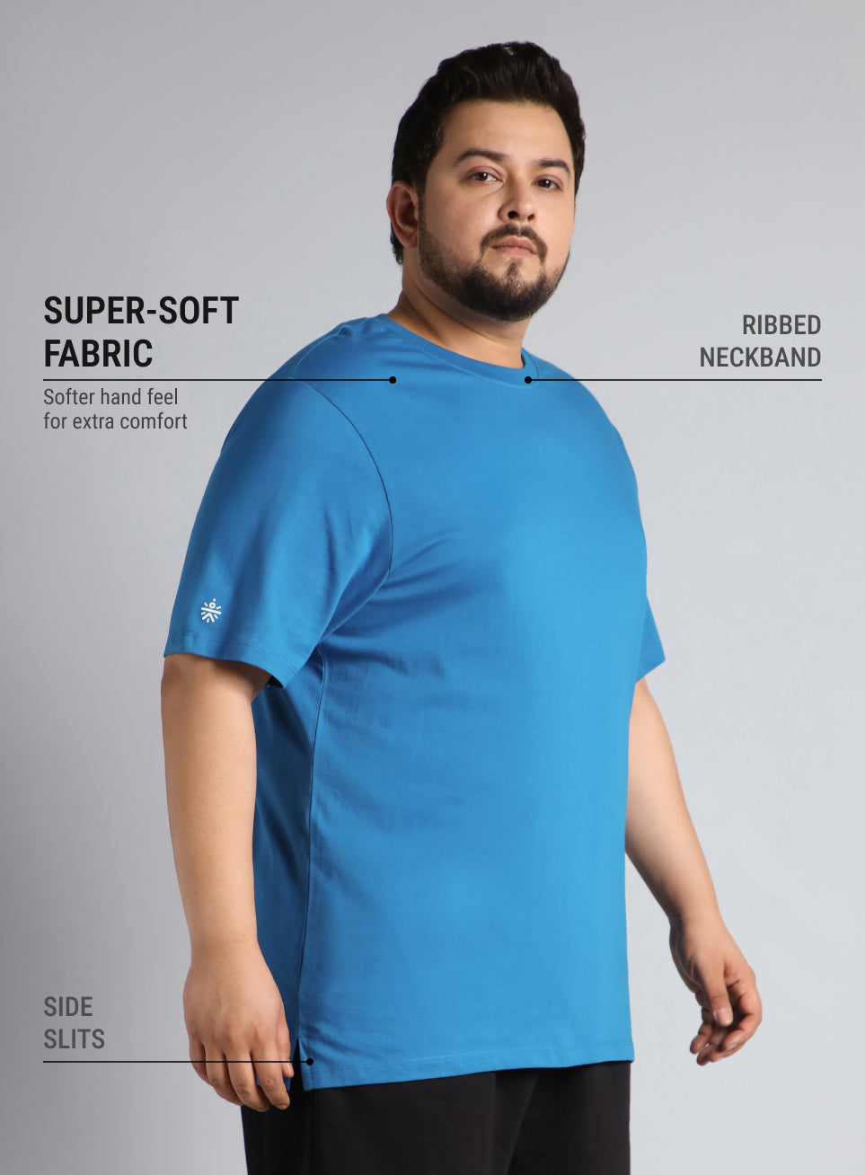 Men's Blue Cotton Plus Size Everyday Regular Fit T-shirt