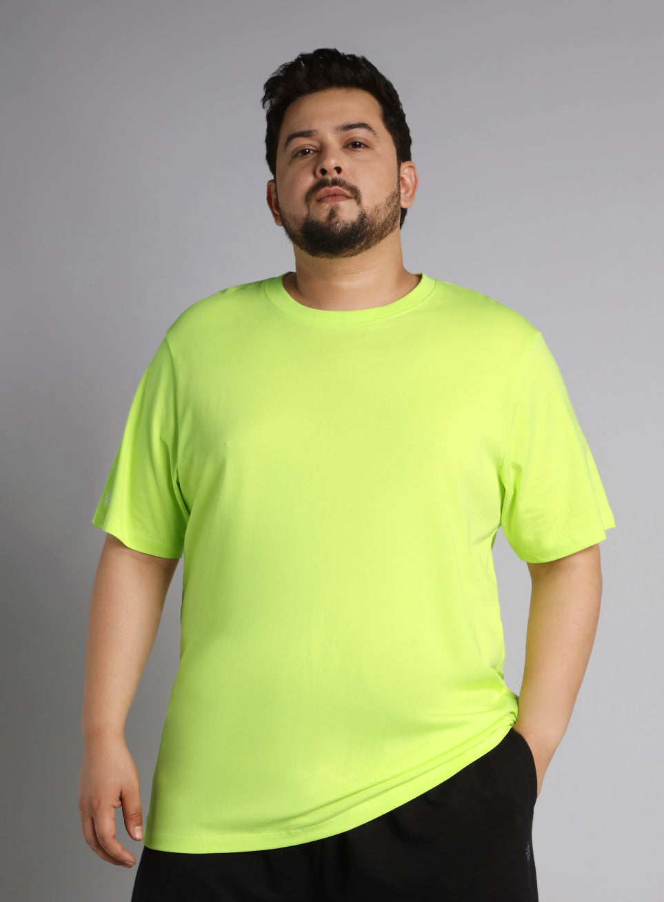 Men's Lime Cotton Plus Size Everyday Regular Fit T-shirt