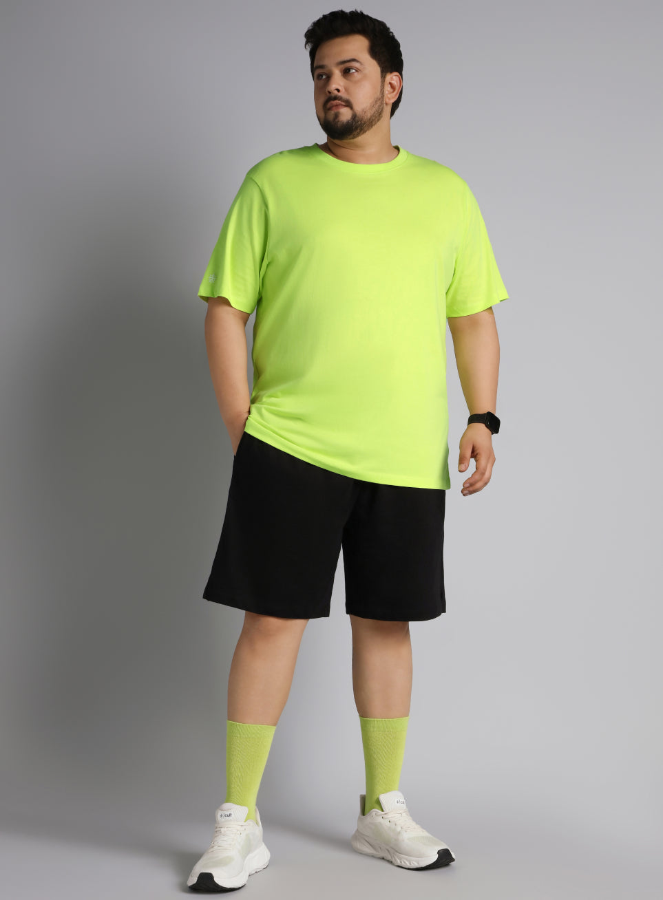 Men's Lime Cotton Plus Size Everyday Regular Fit T-shirt