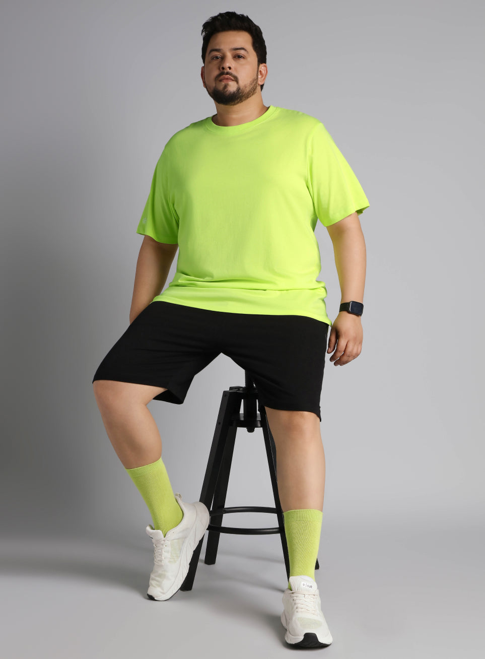 Men's Lime Cotton Plus Size Everyday Regular Fit T-shirt