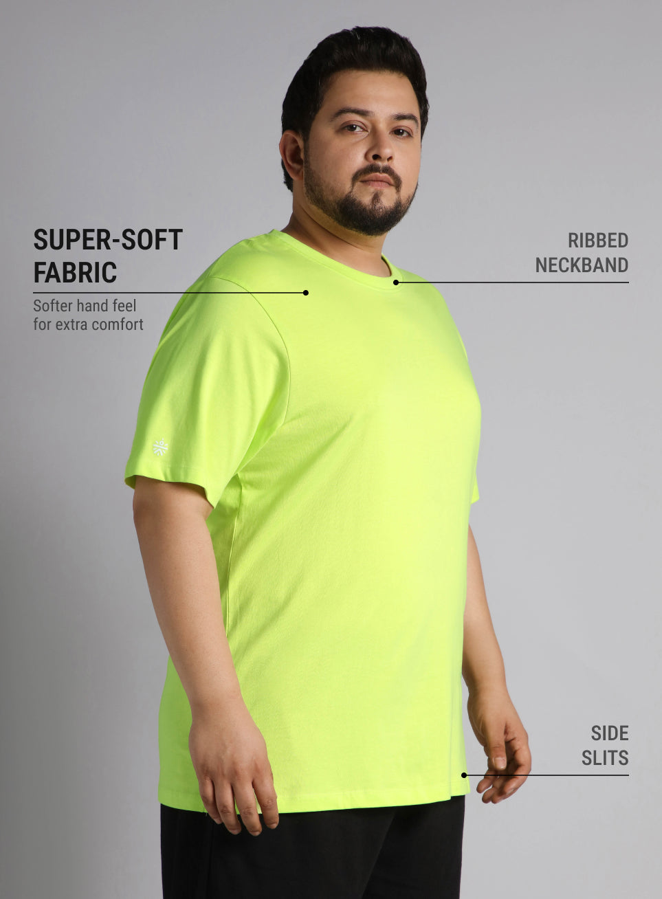 Men's Lime Cotton Plus Size Everyday Regular Fit T-shirt