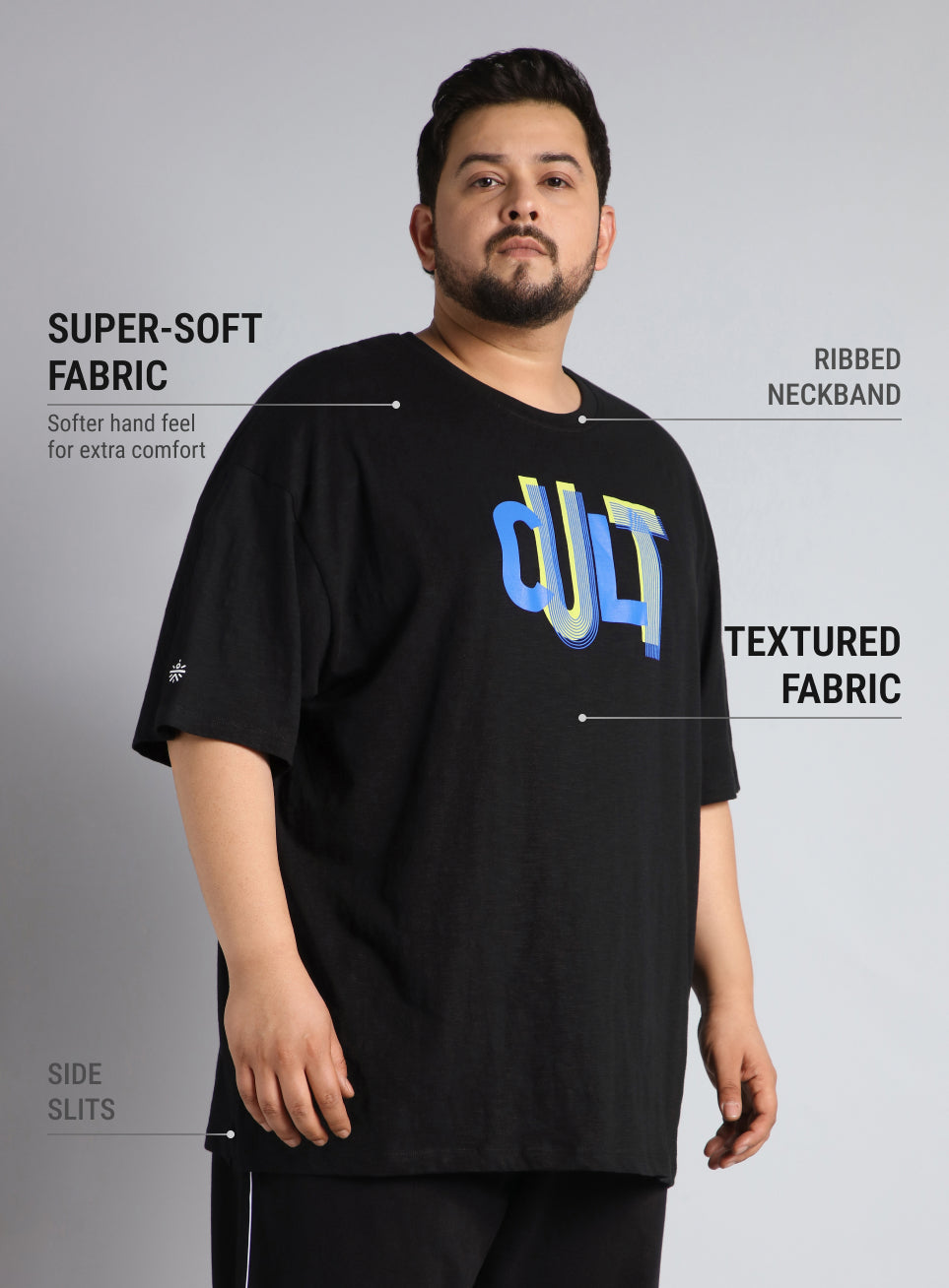 Men's Black Cult Graphic Plus Size Oversized fit T-shirt