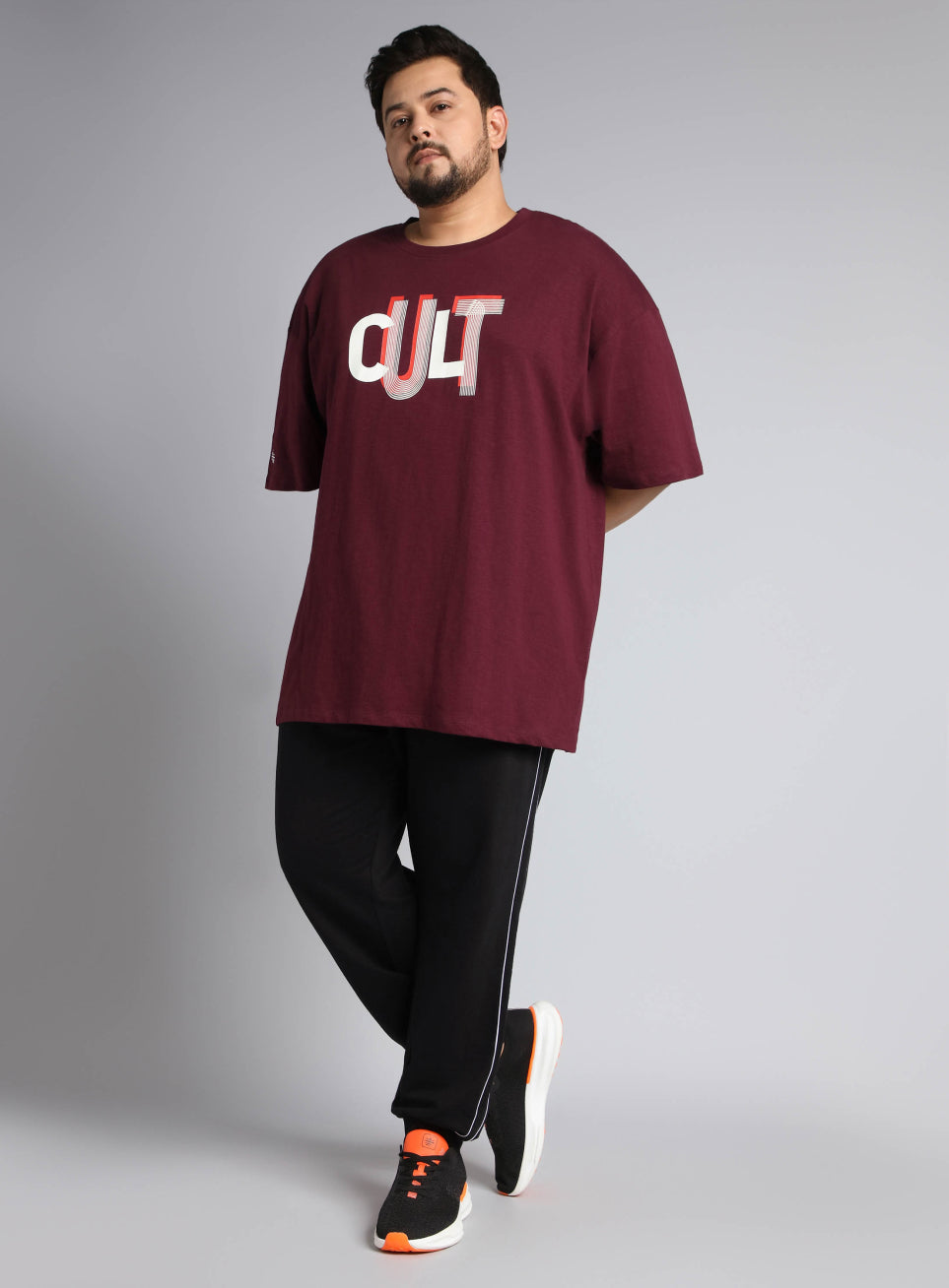 Men's Maroon Cult Graphic Plus Size Oversized fit T-shirt