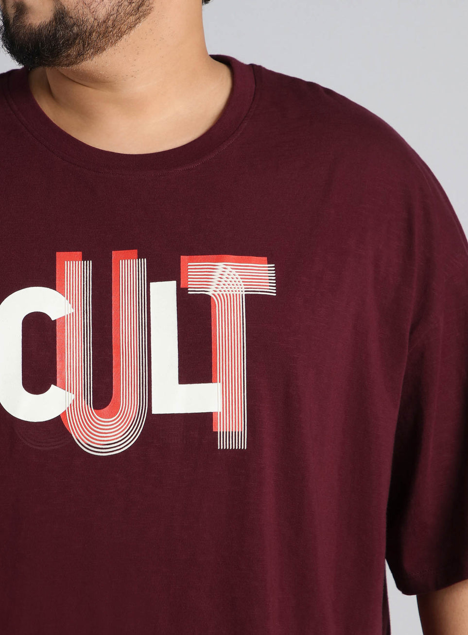Men's Maroon Cult Graphic Plus Size Oversized fit T-shirt