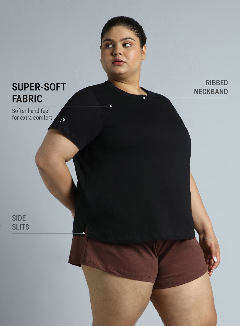 Women's Black Cotton Plus Size Play Day Regular Fit T-shirt