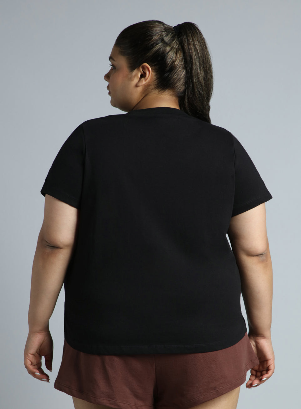 Women's Black Cotton Plus Size Play Day Regular Fit T-shirt