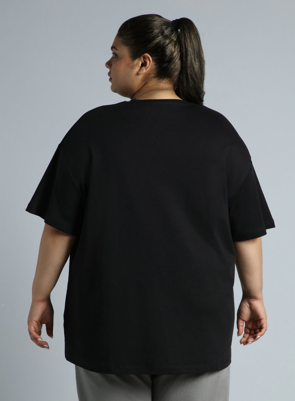 Women's Black Cotton Plus Size Everyday Oversized Fit T-shirt