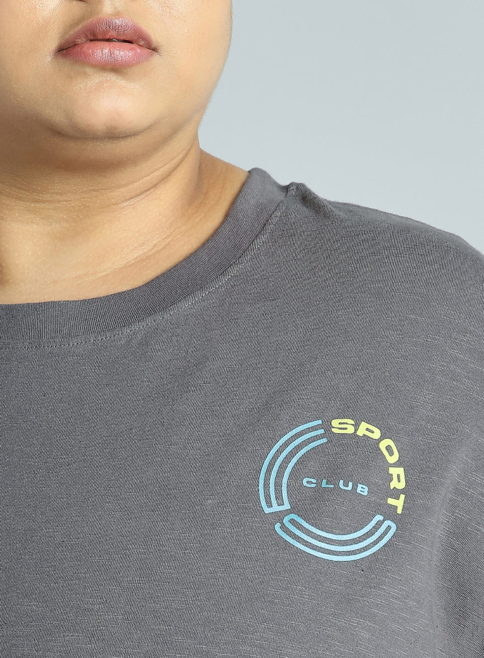 Women's Dark Grey Sports Club Plus Size Oversized Fit T-shirt