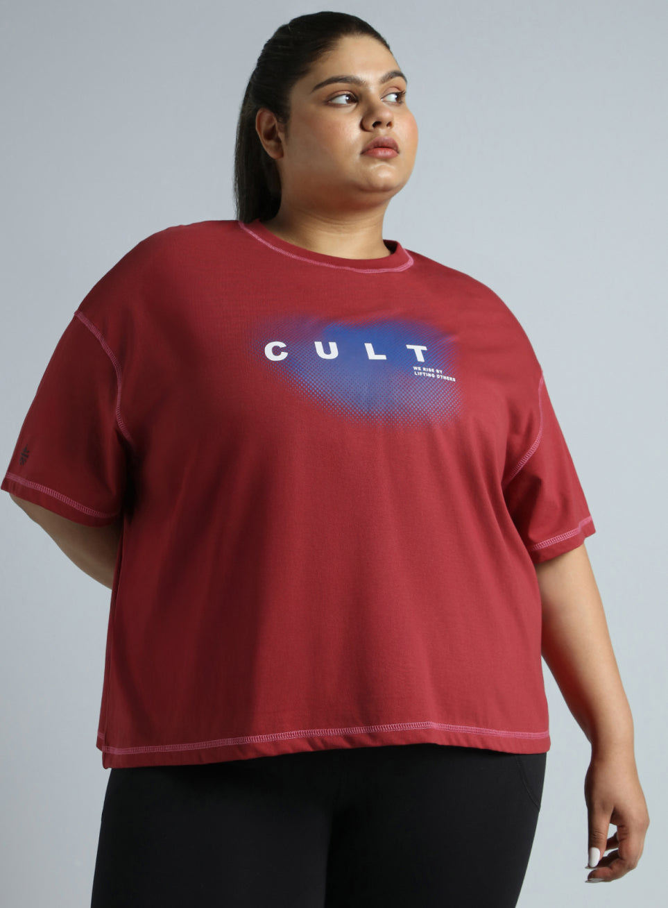 Women's Red Training Essential Graphic Plus Size Boxy Fit T-shirt