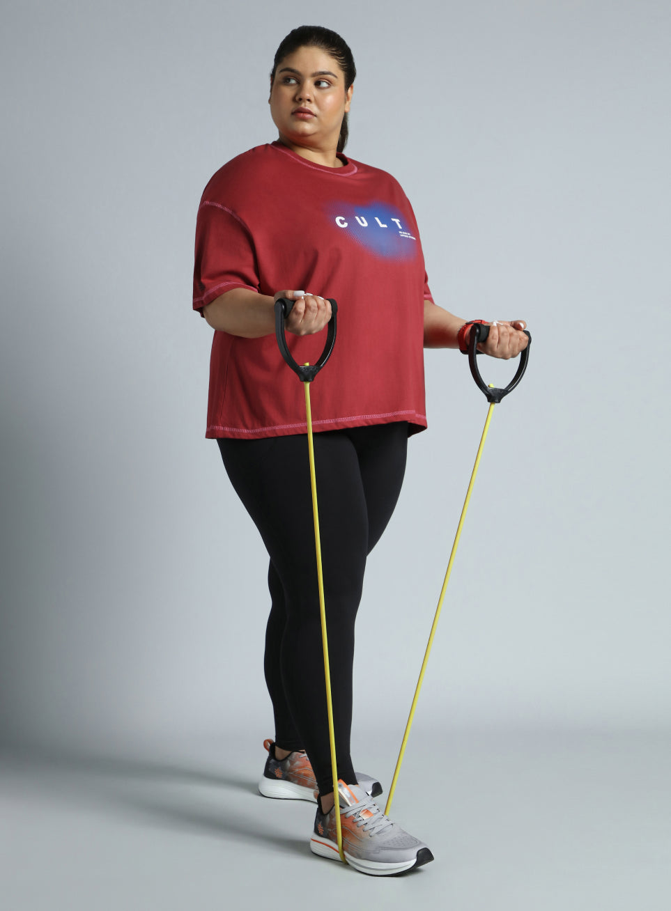 Women's Red Training Essential Graphic Plus Size Boxy Fit T-shirt