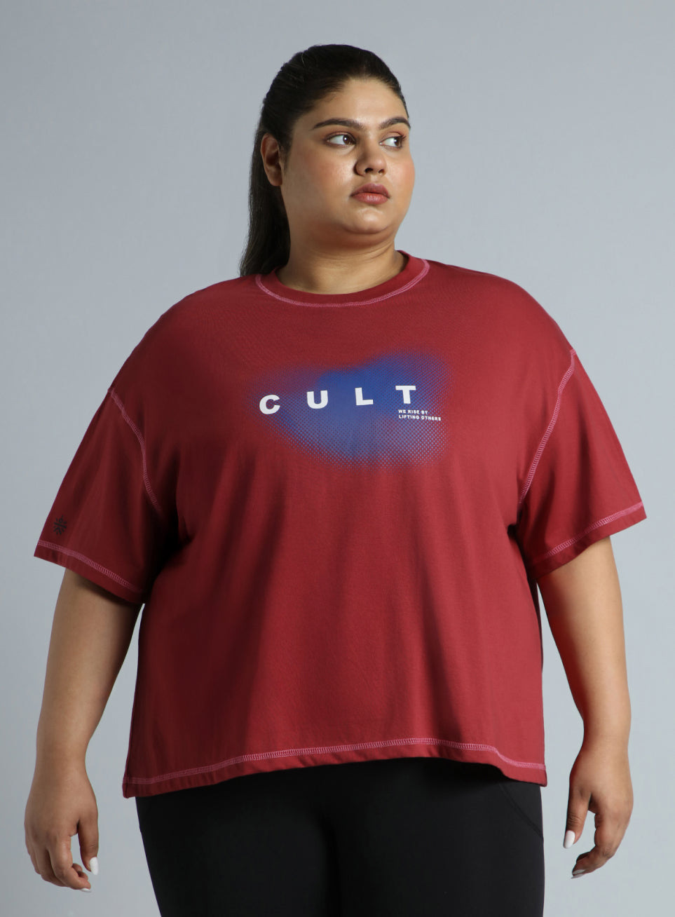 Women's Red Training Essential Graphic Plus Size Boxy Fit T-shirt