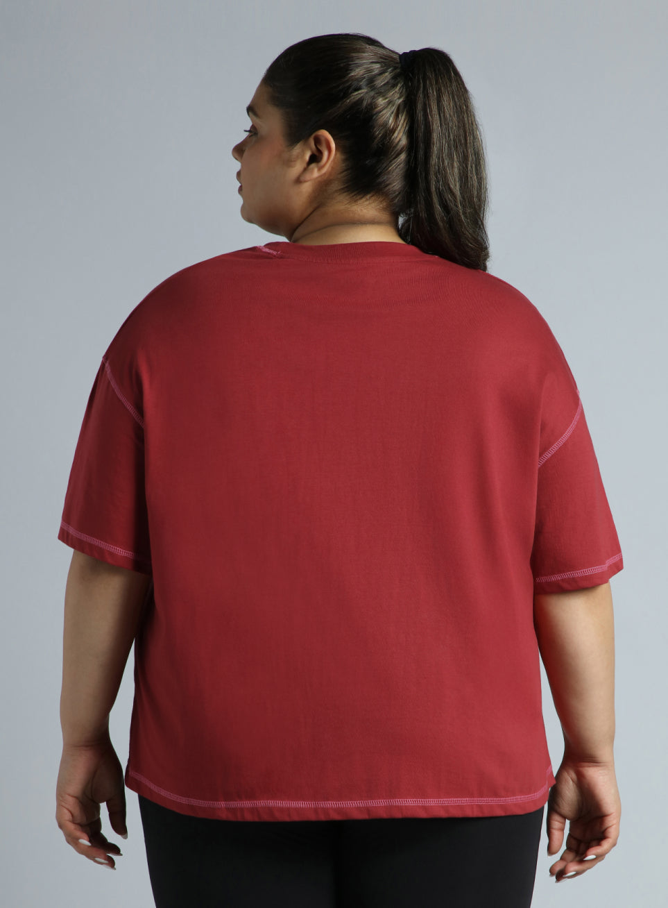 Women's Red Training Essential Graphic Plus Size Boxy Fit T-shirt