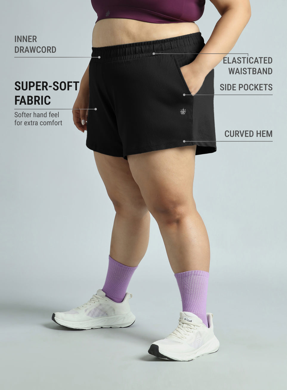 Women's Black Plus Size Everyday Essential Cotton Shorts