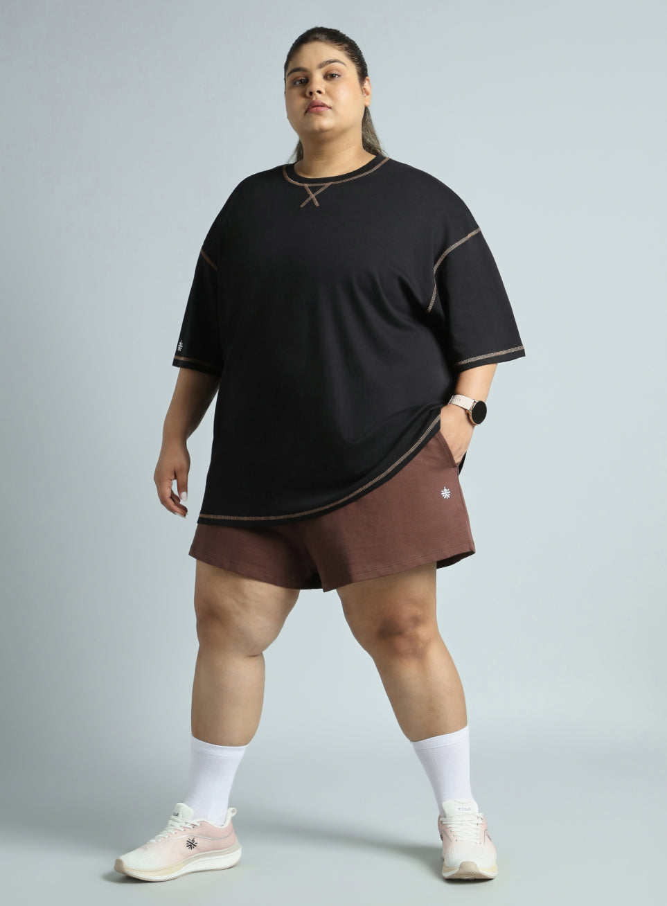 Women's Brown Plus Size Everyday Essential Cotton Shorts