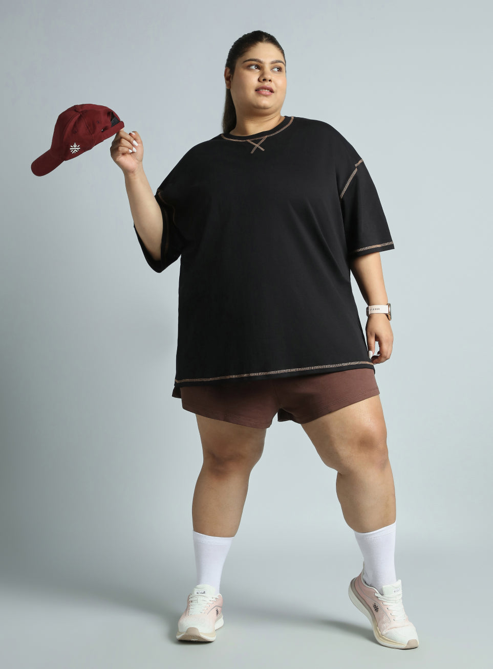 Women's Brown Plus Size Everyday Essential Cotton Shorts