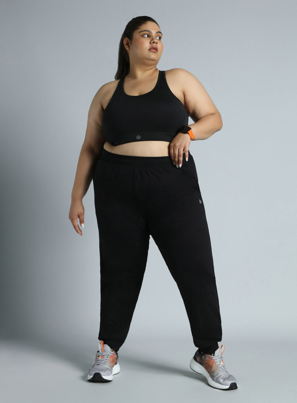 Women's Sky Black Cotton Plus Size Everyday Joggers