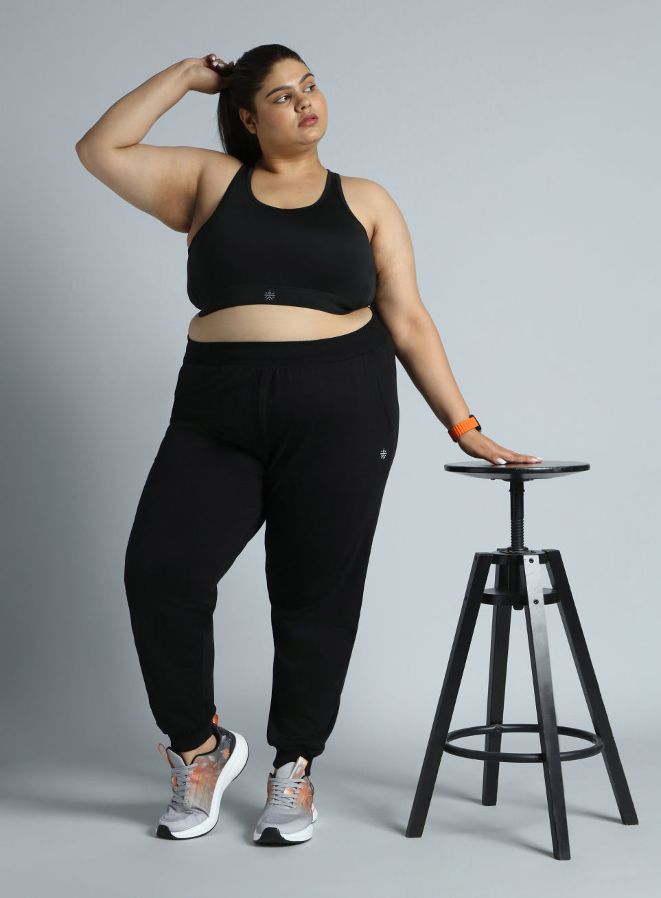 Women's Sky Black Cotton Plus Size Everyday Joggers