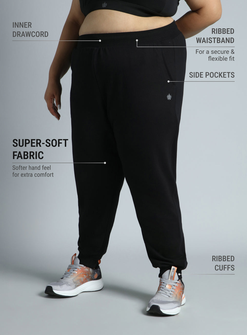 Women's Sky Black Cotton Plus Size Everyday Joggers