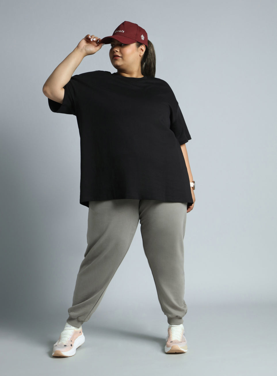 Women's Sky Dark Grey Cotton Plus Size Everyday Joggers