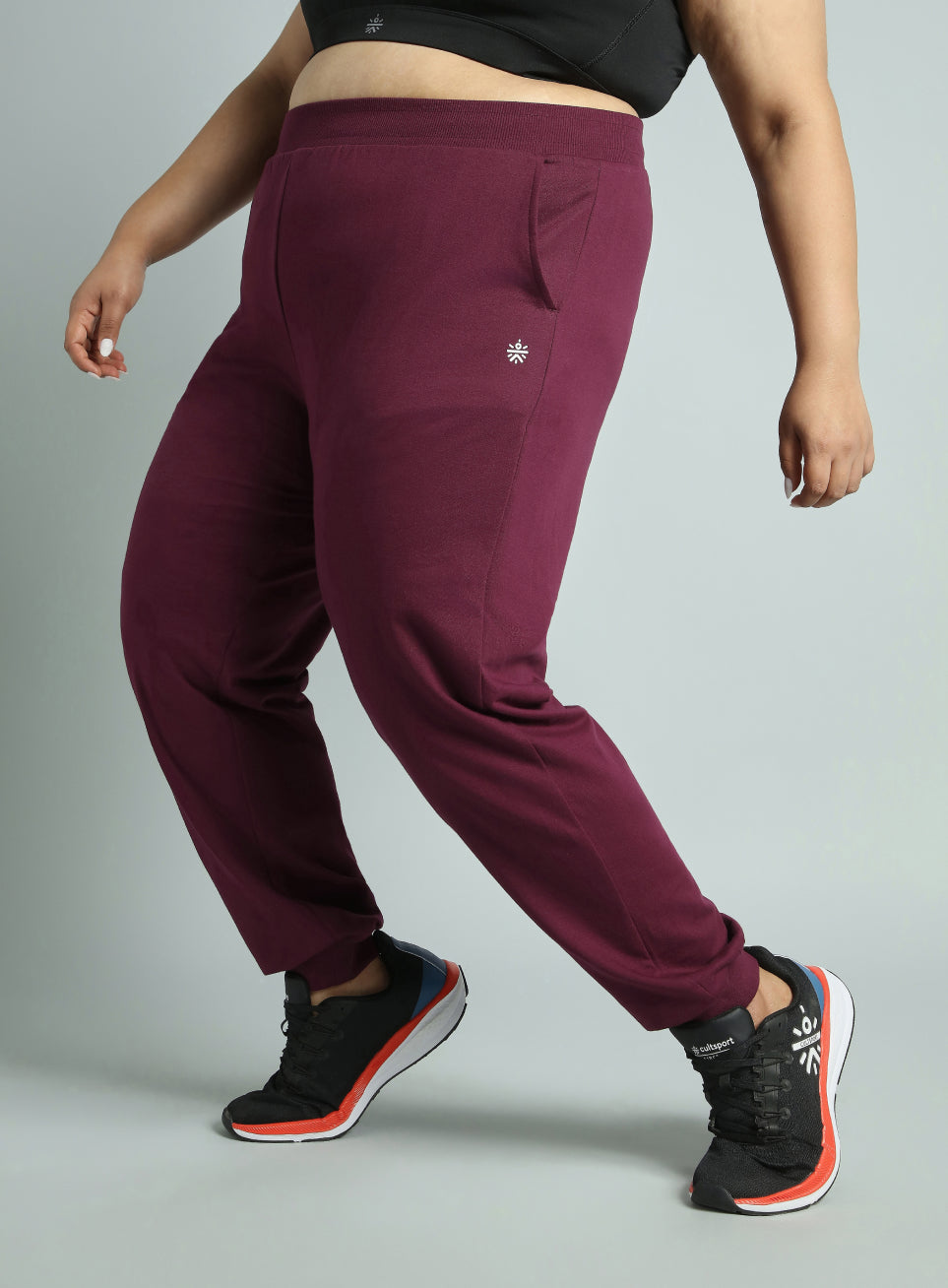 Women's Sky Maroon Cotton Plus Size Everyday Joggers