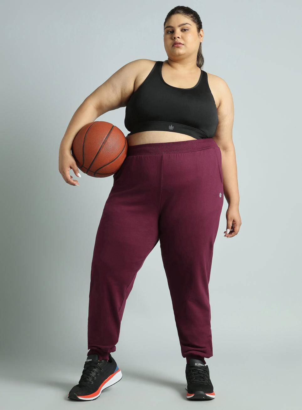 Women's Sky Maroon Cotton Plus Size Everyday Joggers