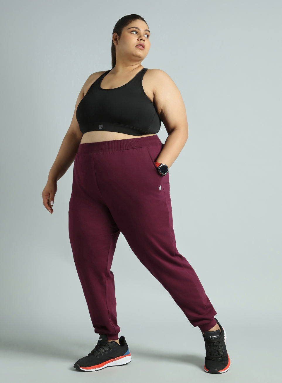 Women's Sky Maroon Cotton Plus Size Everyday Joggers