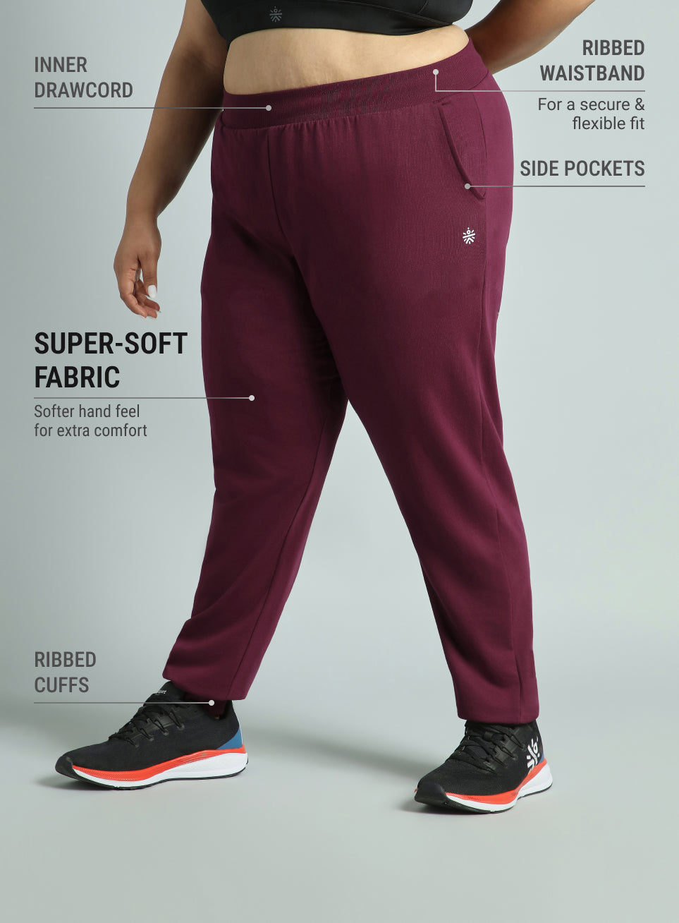 Women's Sky Maroon Cotton Plus Size Everyday Joggers