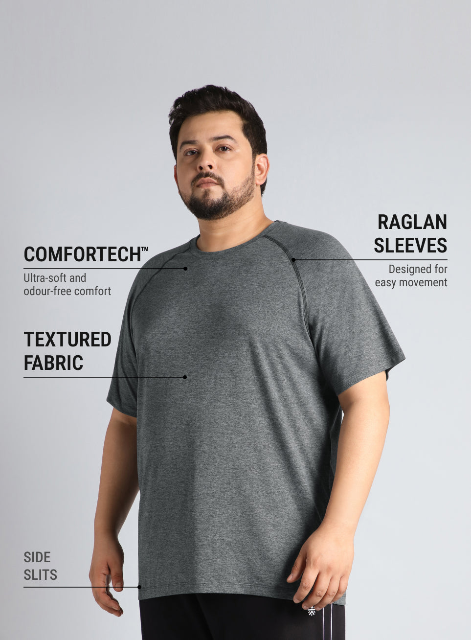 Men's Black Flex Plus Size COMFORtech Regular fit T-shirt