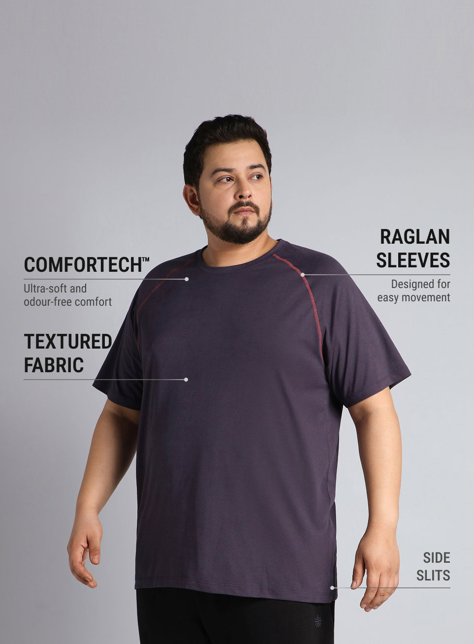 Men's Purple Flex Plus Size COMFORtech Regular fit T-shirt