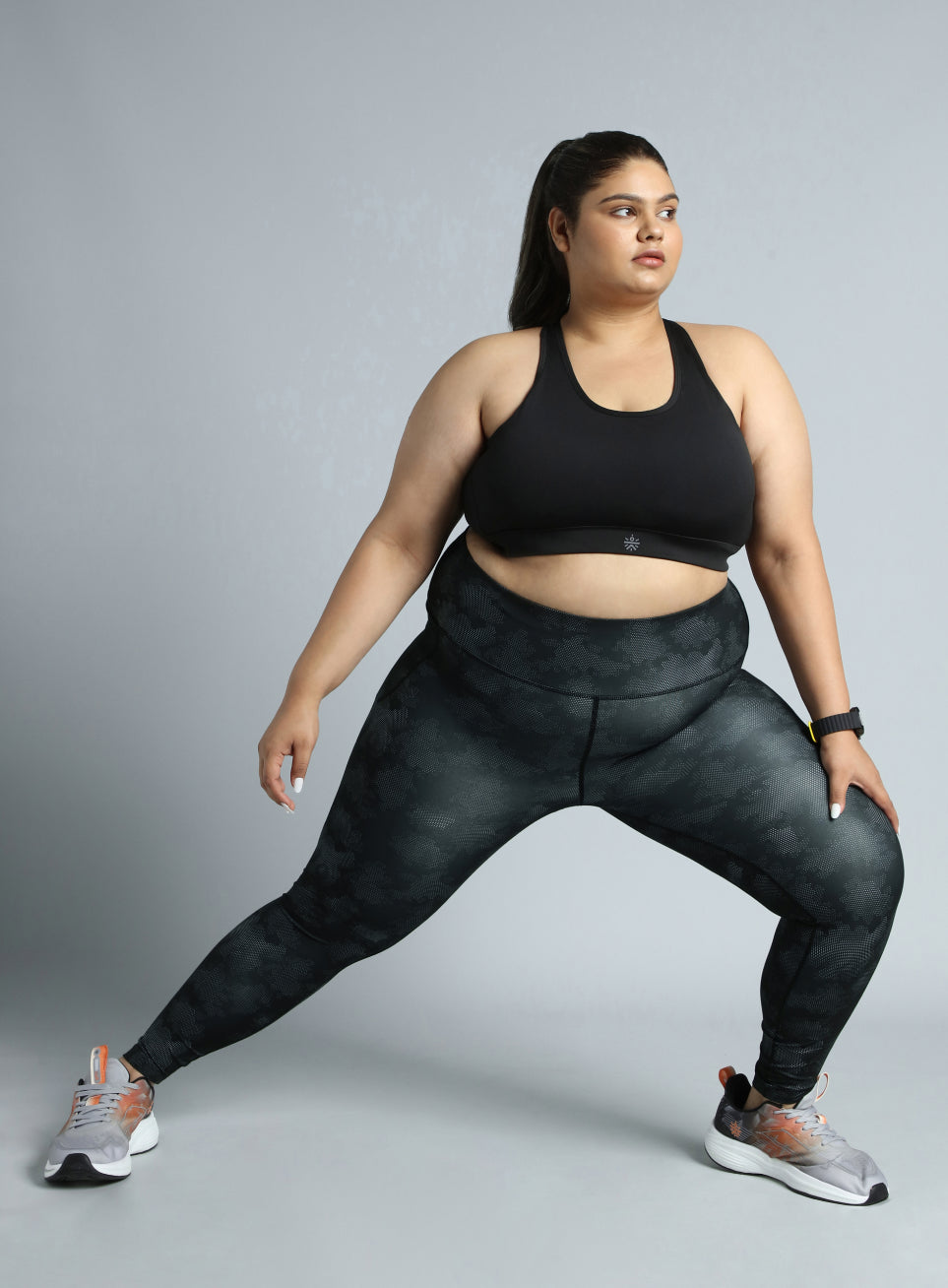 Women's Black Training Essential Plus Size Printed Tights