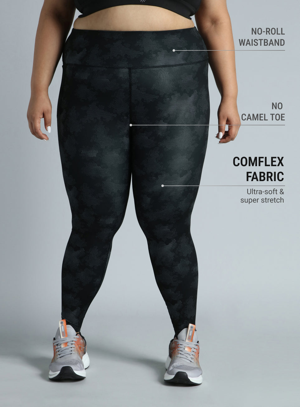 Women's Black Training Essential Plus Size Printed Tights