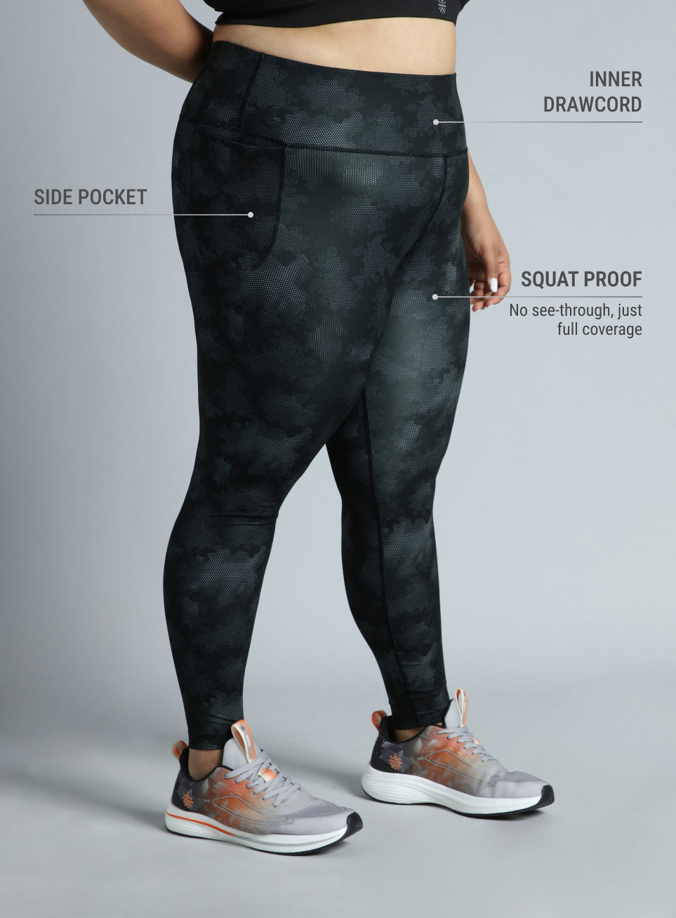 Women's Black Training Essential Plus Size Printed Tights