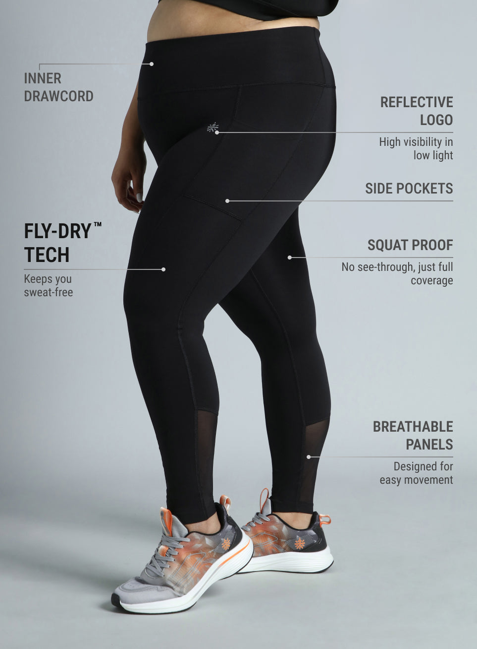Women's Black Running Essential Plus Size Tights