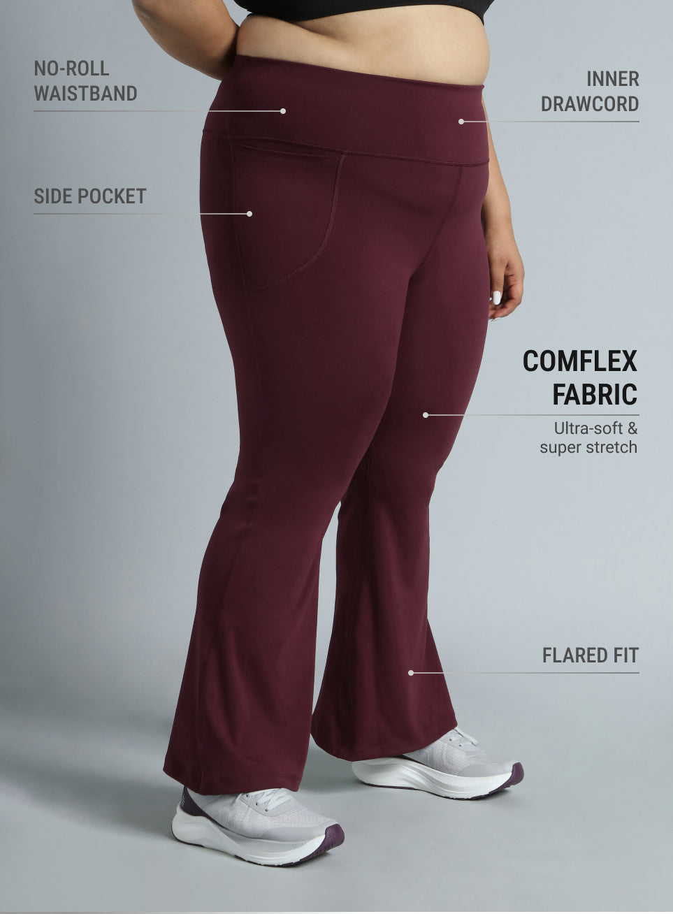 Women's Wine All format Training Plus Size Flared Pants