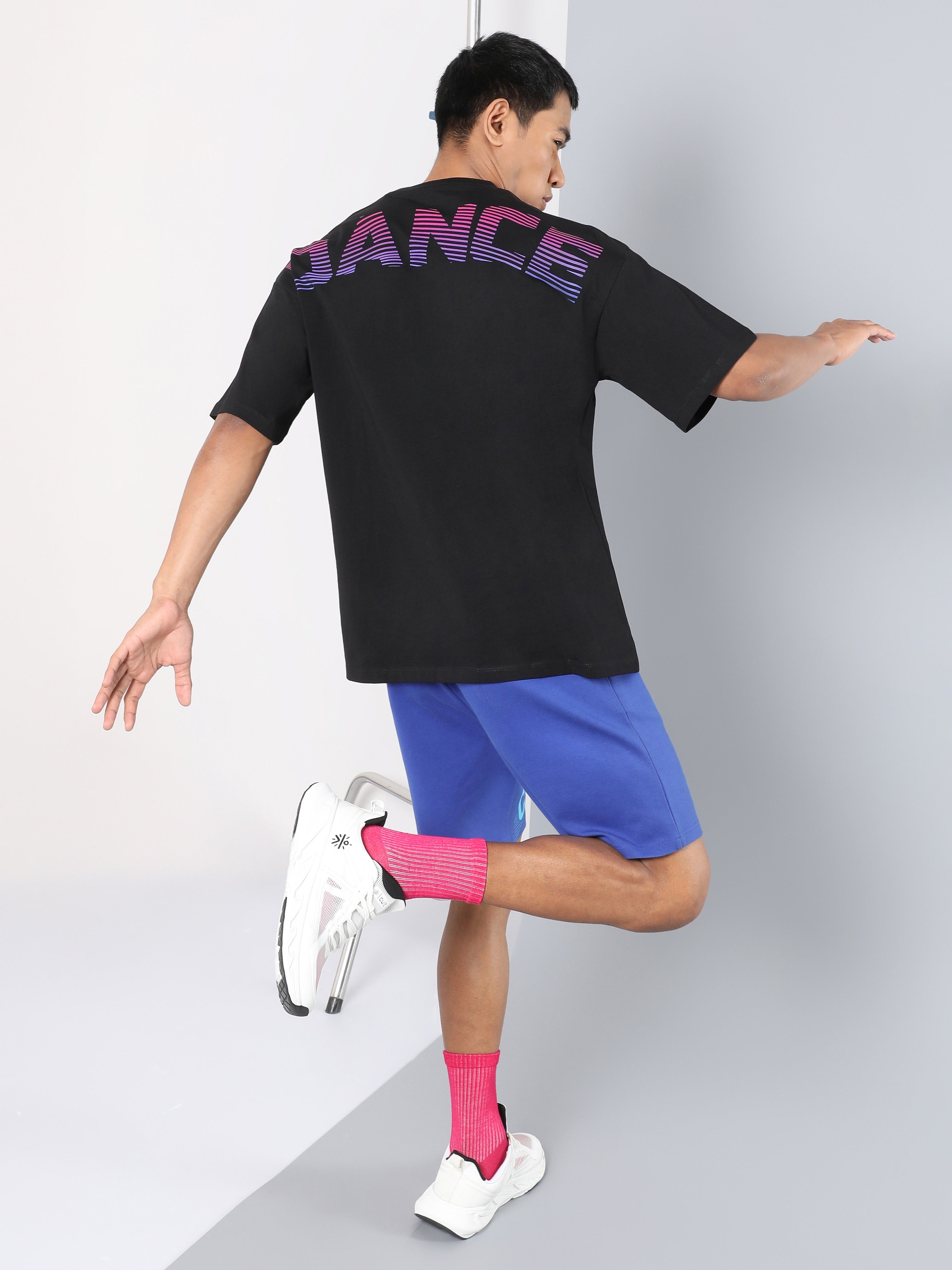 Men's Black Dance Back Print Oversized fit T-shirt