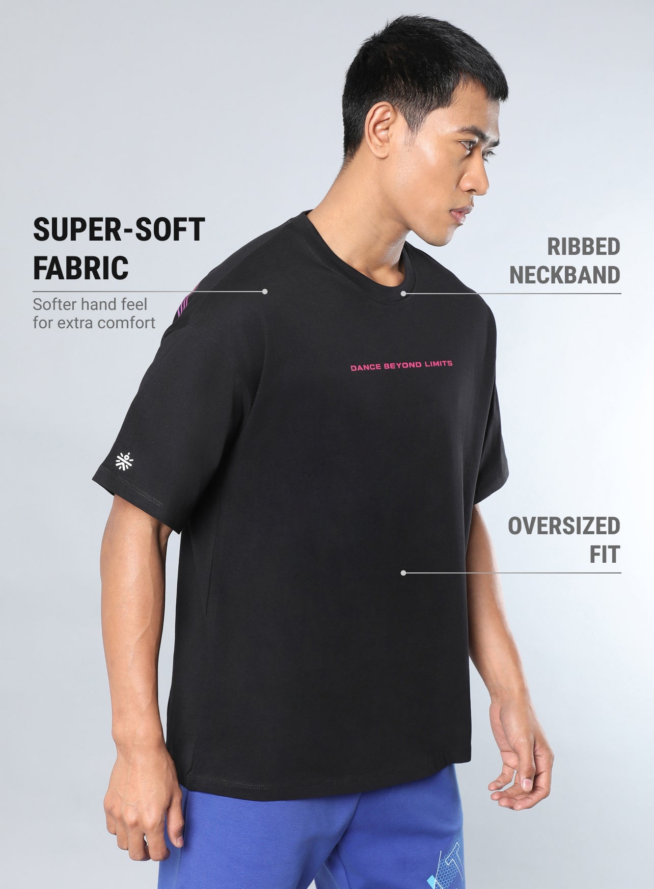 Men's Black Dance Back Print Oversized fit T-shirt