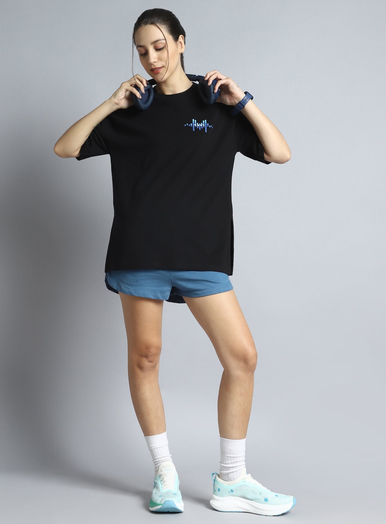 Women's Black Printed Oversized T-shirt