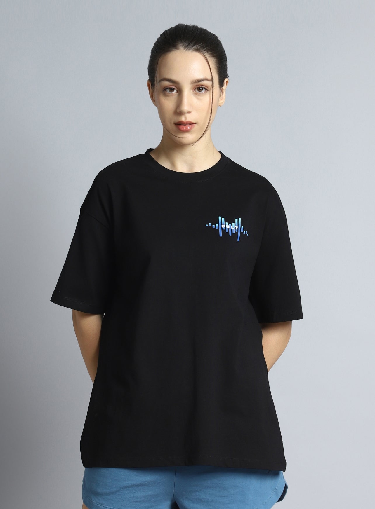Women's Black Printed Oversized T-shirt