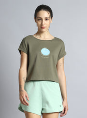 Women's Olive Yoga Harmony Graphic T-shirt