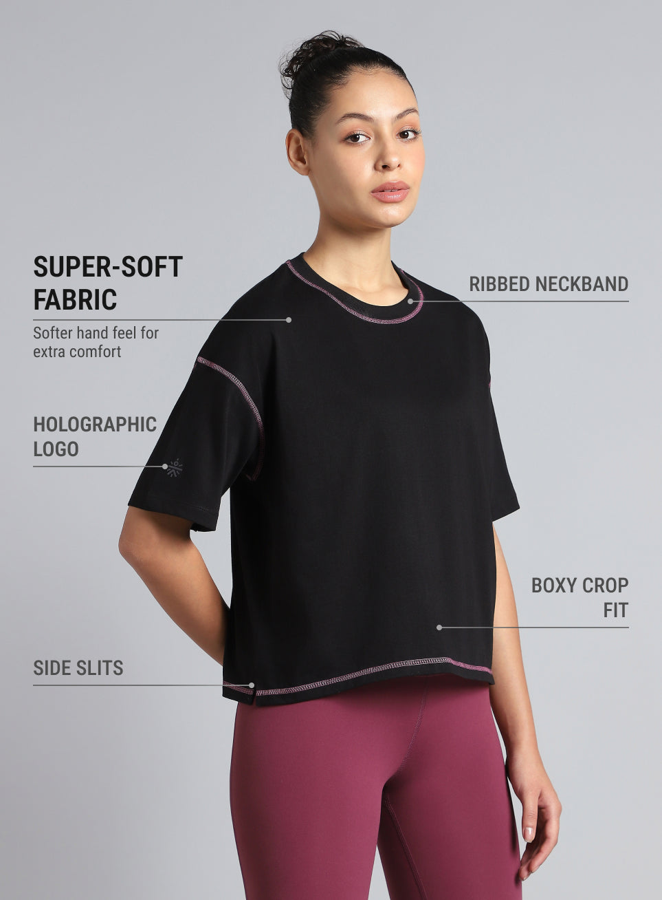 Women's Cult Black Training Graphic Boxy Crop Fit T-shirt