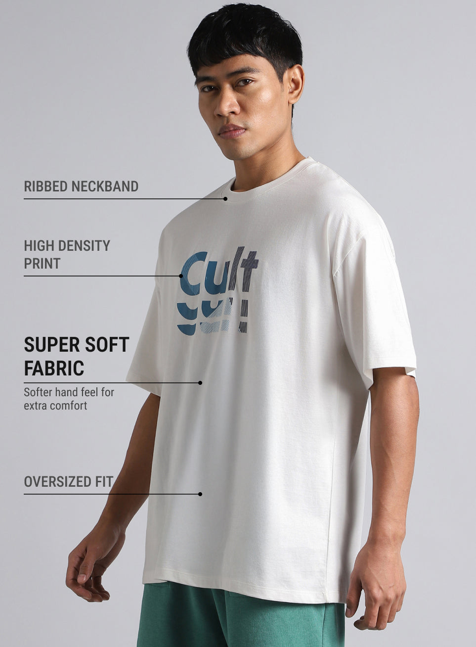 Men's White Cult Graphic Oversized Fit T-shirt